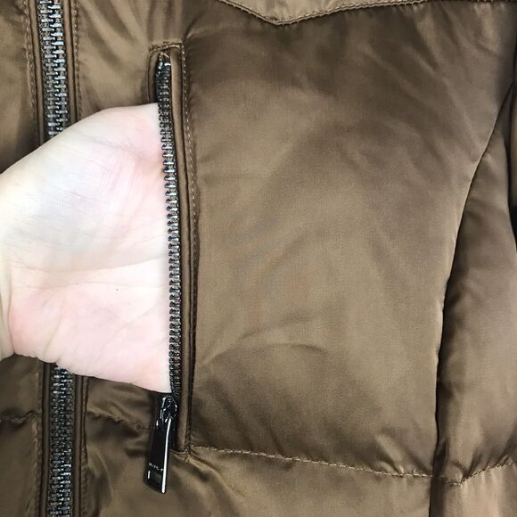1 Madison Parka Down Puffer Cognac Brown Hooded Pockets Medium FLAW - Picture 9 of 15